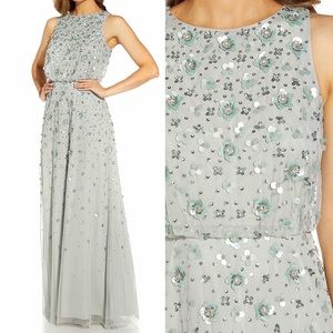 ADRIANNA
PAPELL
FROSTED SAGE mint GREEN
Size 8
BEADED HALTER BLOUSON GOWN DRESS